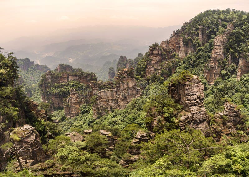 Panoramic view of the karst columns at Yuanjiajie, Wulingyuan scenic area